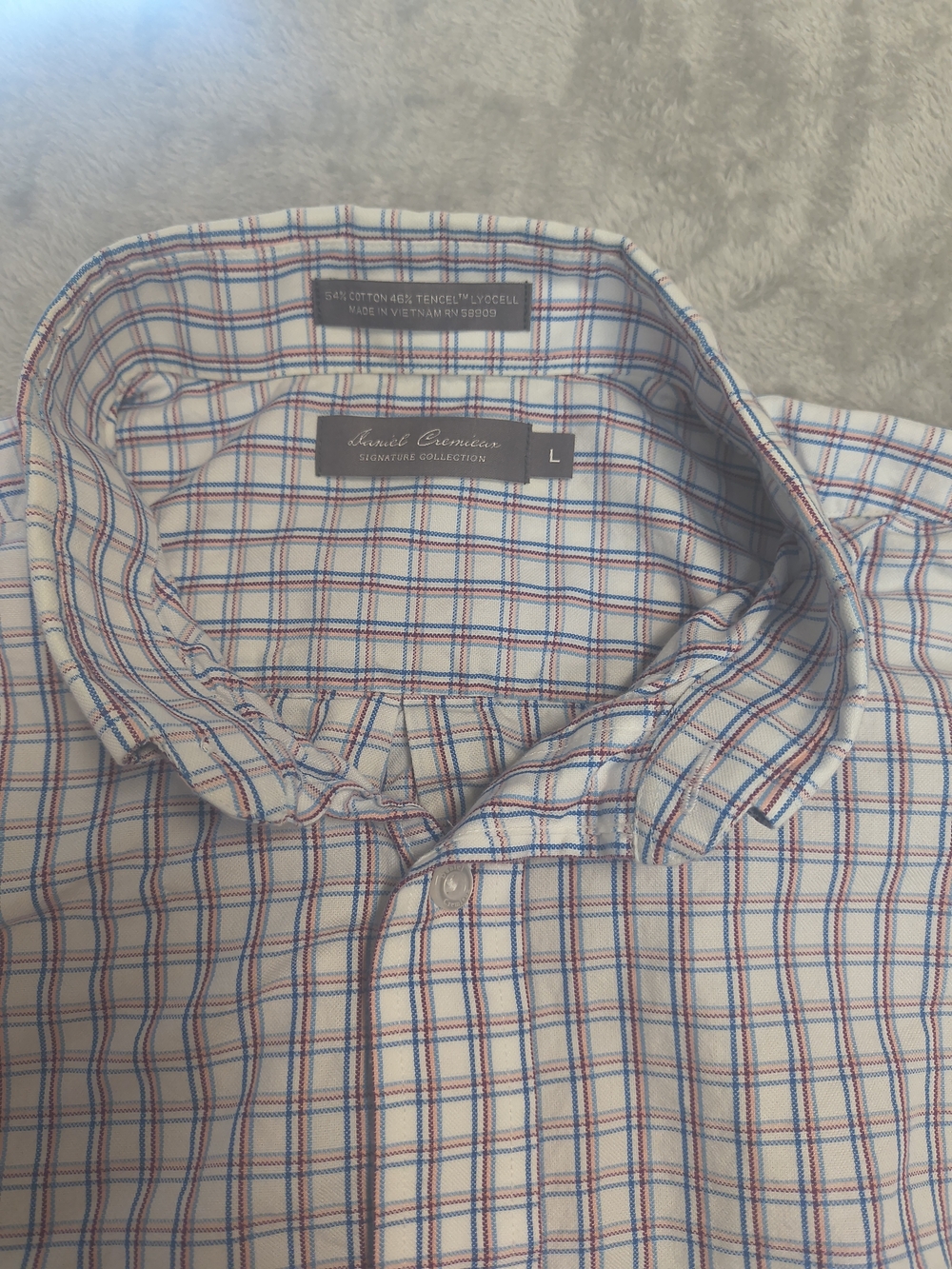 Daniel Cremieux White Plaid Button-Down Shirt with Blue and Red Grid